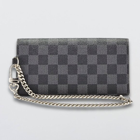 Louis Vuitton Black Checkered Wallet with Silver Chain - Picture 2 of 16